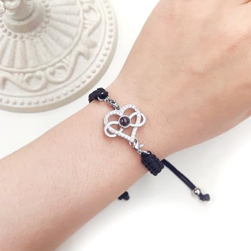 Image of 100 Languages I Love You Bracelet Necklace Heart Projection Bracelets Adjustable Braided Rope Friendship Love Gifts for Mom Best Friends