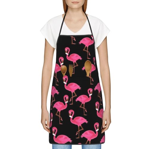 FJQWKLF Tabliers de cuisine imperméables à imprimé flamants roses avec 2 poches pour femmes et hommes