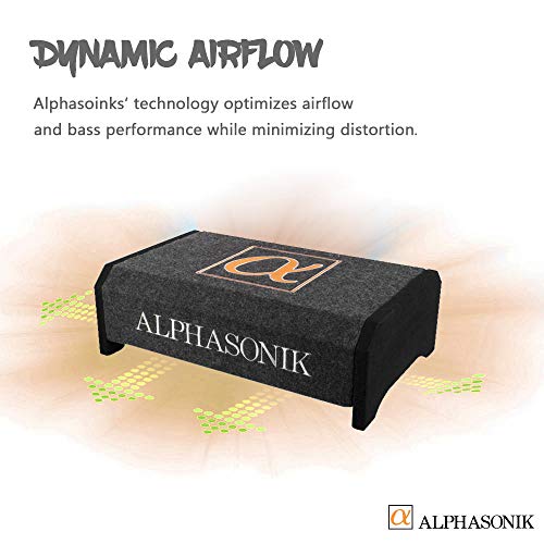 Alphasonik AS8DF 8 inch 600 Watts 4-Ohm Down Fire Shallow Mount Flat Enclosed Sub woofer for Tight Spaces in Cars and Trucks, Slim Thin Loaded Subwoofer Air Tight Sealed Bass Enclosure