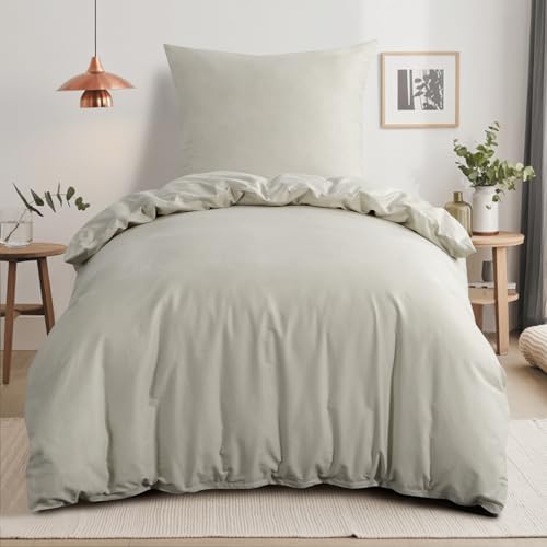 RUIKASI Bettwäsche 155x220 Baumwolle Beige - Baumwolle Bettwäsche-Sets 155x220cm 2teilig mit Reißverschluss, Baumwollbettwäsche Set Cotton… – Ansicht 1