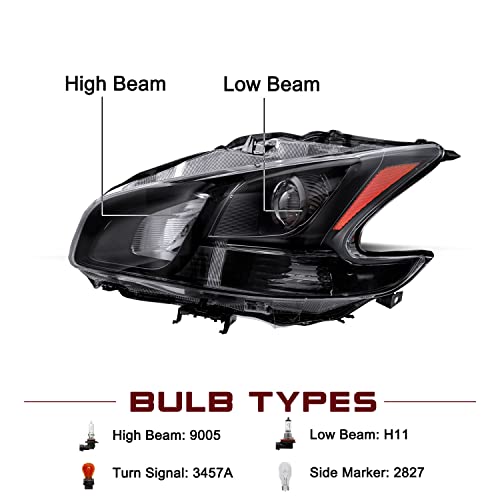 Jsboyat Headlight Assembly For 2009-2014 Maxima 4-Door Sedan Halogen Headlamp Driver And Passenger Side (Black Housing With Amber Reflector) #TOP1