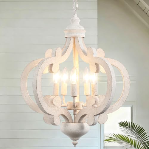 White Farmhouse 5-Light Chandelier for Dining Room