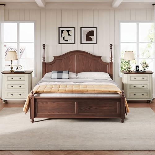 DWVO Nightstand Set of 2 with Charging Station, Farmhouse Bedside Table with 3 Drawers, Wood Night Stand w/Storage, Rustic Bed Side End Table for Bedroom Dorm Small Space, White