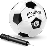 PlayBolt Soccer Ball Size 5 - Premium PVC Leather Cover - Official Size & Weight Soccer Balls with Pump - Training, Practice, Match & Game Ball for Kids, Teens & Adults (Pack of 1)