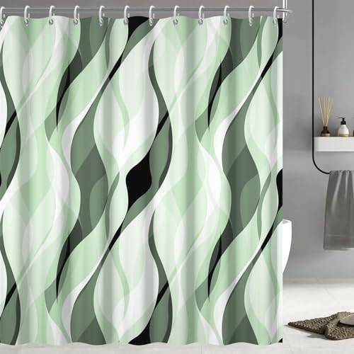 Ruelvth Green Shower Curtain, Modern Abstract Ombre Green Striped Shower Curtain Set for Bathroom Waterproof Polyester Shower Curtain with Hooks, 72x72 Inch by Ruelvth - Used condition - US$16.19