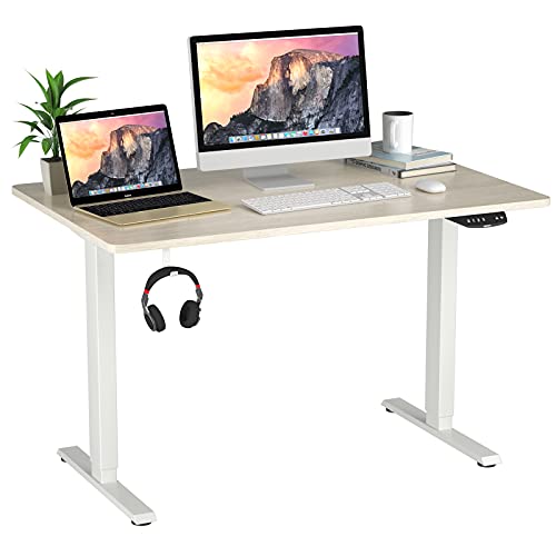 Tangkula Electric Dual Motor Standing Desk, 48 X 30 Inch Height Adjustable Sit Stand Computer Workstation W/ 3 Position Memory Controller, Anti-Collision Design, 1" Thick Tabletop, Home Office Desk #TOP8