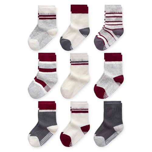 Image of Toddler Non Slip Cotton Crew Socks with Grips for Baby Boys Girls