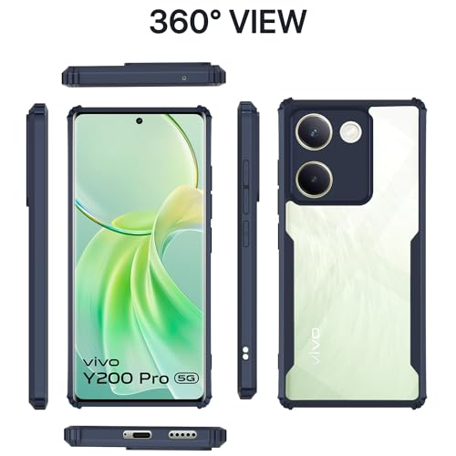 Image of Pikkme Vivo Y200 Pro 5G Back Cover | Crystal Clear Transparent Back | Ultra Hyrbid | Full Camera Protection | Raised Edge | Bumper Back Case (Blue)