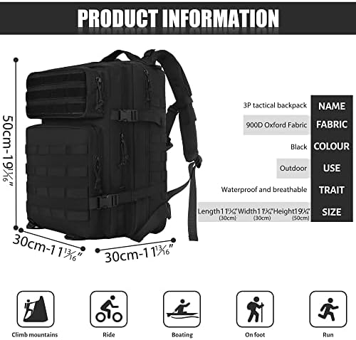 BQKOZFIN 42L Military Tactical Backpack, Large Capacity Army Assault Molle Rucksack Daypack for Men & Women for Outdoor Sports/Camping/Hiking/Trekking