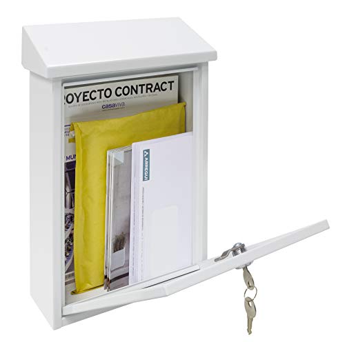 ARREGUI Premium E5608 brievenbus van verzinkt staal, met in zeefdruk gelakte bladen - motief"Blossom", maat M (A4 post), wandbrievenbus voor buiten met inwerpklep, wit met groen - Afbeelding 3