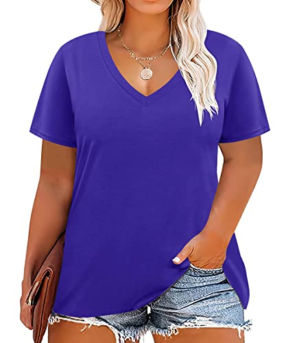 Image of RITERA Women Plus Size Tops Tie Dye V Neck Shirt Floral Camo Summer Short Sleeve Tunic Oversized Ladies Blouse XL-5XL