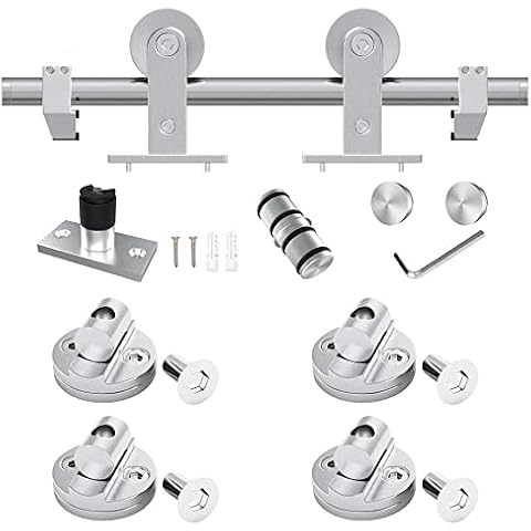 WINSOON 183cm Stainless Steel Sliding Door Track Barn Sliding Door Hardware Kit, Top Mount, Double Door Hardware, Super Smoothly and Quietly, Easy to Install Cover