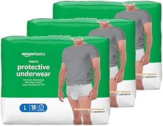Amazon Basics Incontinence Underwear for Men, Maximum Absorbency, Large, 54 Count, 3 Packs of 18 (Previously Solimo)