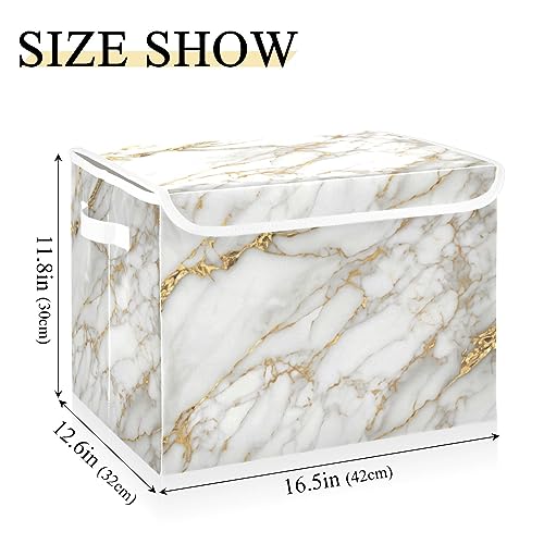 Mnsruu Storage Boxes with Lids, Elegant Marble Gold Gilt Large Storage Basket Organizer Shelves Cube Bin Toy Clothes Underbed - Image 2