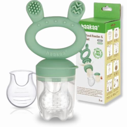 Image of Haakaa Silicone Fresh Food Feeder with Silicone Pouch Cover 1 PK BPA Free (Blush) (Pea Green)