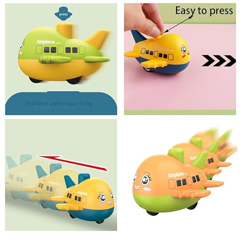 Image of Crackles Press & Go Friction Powered Cartoon Airplane Toy for Babies 6 Months+ - Pack of 2 Crawling Toys for Boys & Girls - Safe Lightweight Gift for Kids 1-5 Years - Multicolor