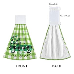 Boccsty St Patricks Day Truck Hanging Kitchen Towels 2 Pieces Buffalo Plaid Green Clover Dish Tie Towels Hand Towel Tea Bar Towels for Bathroom Farmhouse Housewarming Tabletop Home