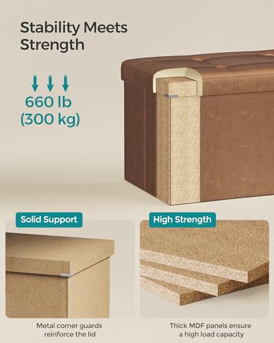 Image of SONGMICS Mazie Collection - 30 Inches Folding Storage Ottoman Bench, Ottoman with Storage, Foot Rest Stool, Load 660 lb, for Living Room, Synthetic Leather, Coffee Brown ULSF040K11