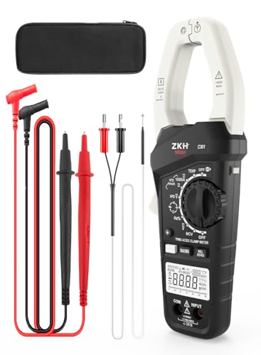 ZKH Inrush Digital Clamp Meter Multimeter, 1000A Amp Clamp Meter Voltage Tester with VFD, TRMS 6000 Counts, Measures AC/DC Current Voltage, Temp, Resistance, Capacitance, Frequency, Continuity, NCV