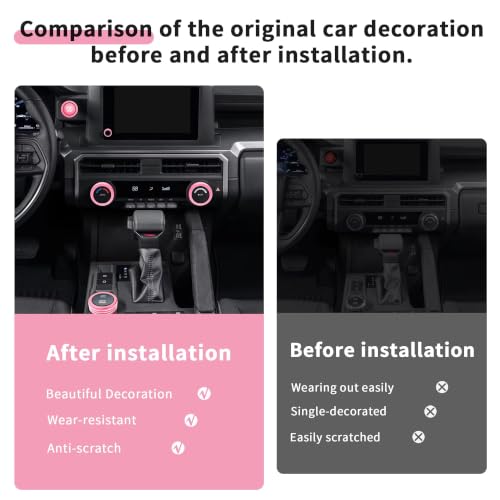 Image of for Toyota Tacoma 2024-2026 & 4Runner 2025-2026, 8-Inch Screen Aluminum Alloy Knob Cover Trim - Fits Push Start, AC, Volume & 4WD Gear Switch (Pink, 6-Piece Set)