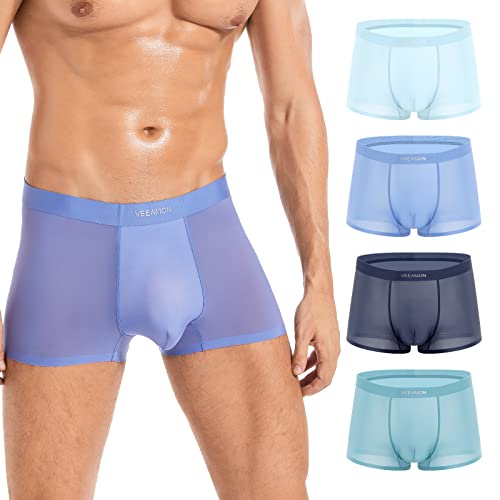 Mens Ice Silk Underwear 4-Pack Boxer Briefs Cotton Modal Comfortable Soft Trunks Underwear With Gift Box