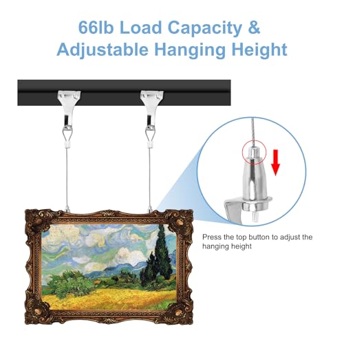 Image of 15 Pcs Picture Rail Hooks Molding Hooks Picture Rail Hangers,Adjustable Picture Wire Hooks Kit with 3ft (1 m) Length Cable with Loop,Picture Hanging Kit for Frames,Light Lamp,Billboards,Basket