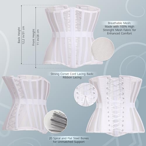 Image of Mesh Corset Waist Trainer for Women - Underbust Corset Lace Up - Waist Cincher Shapewear - Body Shaper
