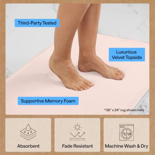 Image of GORILLA GRIP Memory Foam Bath Mat, Soft Absorbent Velvet Bathroom Mats, Durable Dots on Underside, Machine Washable Bathmat, Carpet Rug Room Decor for Shower Tub Floor RV, 30x20 Rugs, Pink