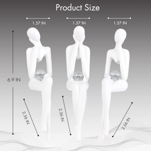 Innolites 3Pcs White Decor Statue Home Decor For Living Room - Modern Bookshelf Decor Thinker Statue - Shelf Decor Accents Resin Figurines For Home Office Table Desk Decor #TOP1