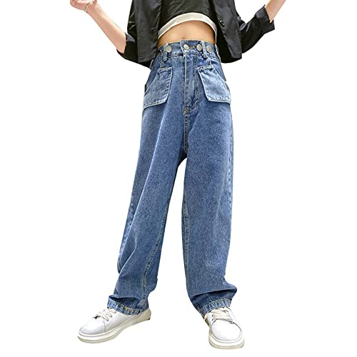 Kids Girls Fashion Jeans High Waist Button Straight Leg Loose Denim Pants Harem Trousers Active Hip Hop Streetwear2