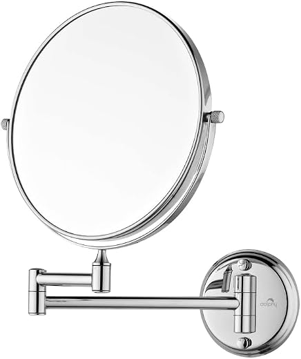 DOLPHY Wall Mount Stainless Steel 5X Magnifying Shaving Makeup Round Mirror (Silver, 8 Inch) Framed