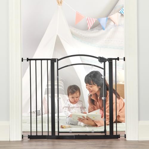 Image of Regalo Insight Baby Safety Gate with Clear Door and Extension Kit, Pressure Mount and Wall Cups Included