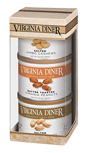 Virginia Diner Classics Triplet Treasure Virginia Peanuts Gift Set: Salted & Butter Toasted Peanuts, Jumbo Cashews, 27 oz total (Pack of 1) Salted