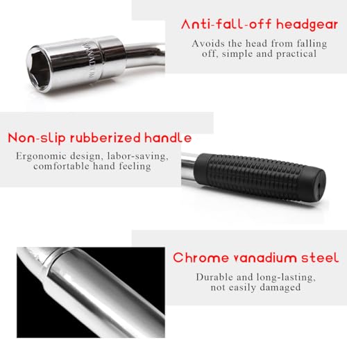 Image of Lug Wrench Wheel Wrench, Telescoping Lug Wrench with 17 /19mm and 21 /23mm Standard CR-V Sockets, Universal Steel Extendable Wheel Brace Lug Nut Wrench for Most Vehicles