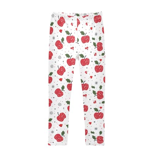 Girls' Athletic Leggings Ankle Length Yoga Dance Pants Kids Teen 4T Christmas Apple Leaf