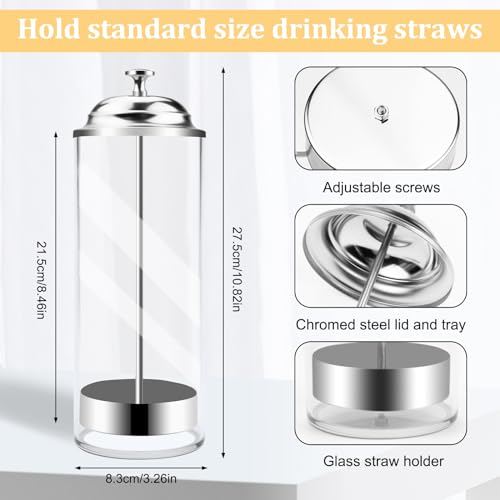 Mevtok Glass Straw Holder for Standard Size Drinking Straws, Clear Straw Dispenser for Counter with Lid (Straws Not Include) - Thumbnail 2