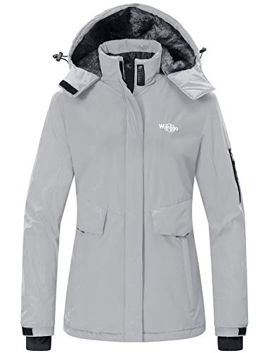 Wantdo Women's Skiing Jacket Detachable Hood Rainwear Snow Coat Outdoors Gray S