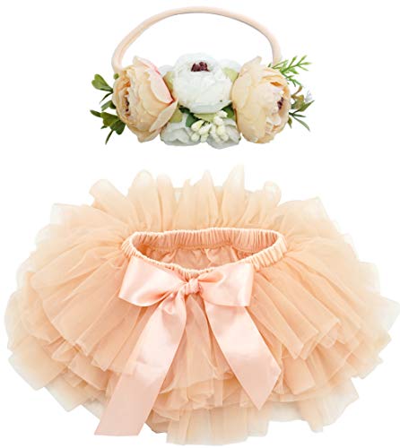 Image of BGFKS Baby Girls Soft Fluffy Tutu Skirt with Diaper Cover,Toddler Girl Tutu Skirt Sets with Flower Headband.