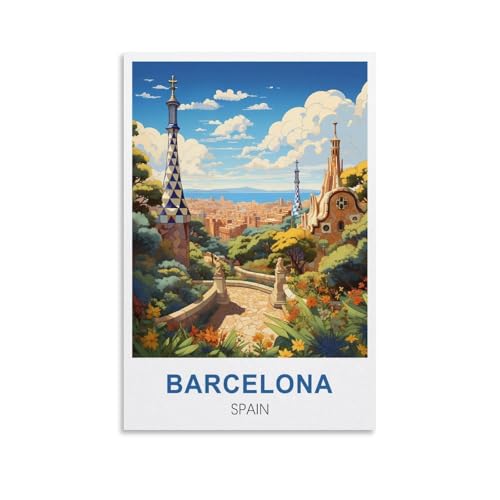 WGMDOEE Poster vintage sur toile de Barcelone Espagne - Décoration murale d'intérieur - 20 x 30 cm