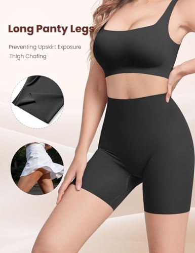 Derisaly Seamless Slip Shorts for Under Dresses Women High Waist Underwear Tummy Control Boyshort Panties Biker Briefs Yoga (Sleek Black *4, Small) - image 2