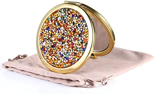 Dynippy Compact Mirror Rose Gold Makeup Mirror Folding Mini Pocket Mirror Portable Hand Mirror Double-Sided 2 x 1x Magnification for Woman Girls Great Gift (Bling Gold)