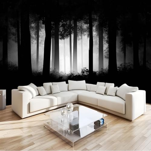 Papel Pintado Murales Decorativos Pared Bosque Espeluznante Por La Noche 400 x 280 cm decoración de pared Negro, para niños, habitación, salón,Fondo De Tv, póster de pared