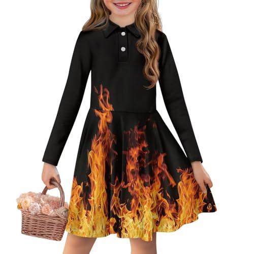 Long Sleeve Dresses for Toddler Girls 3-14T Midi Dress Little Girl A Line Skater Dress Fall Beach Outfit