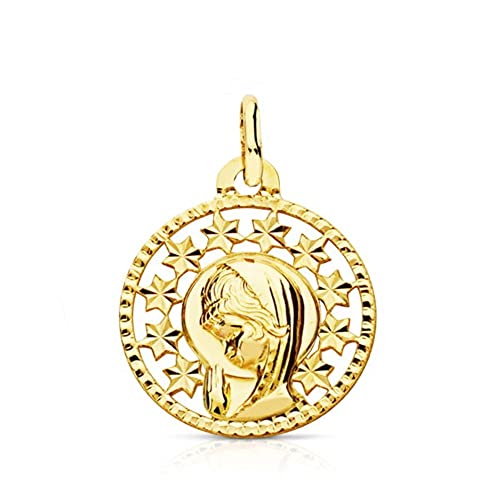 Medalla Virgen Niña oro 9k para bautizo y comunión, recuerdo calado redondo 16 mm