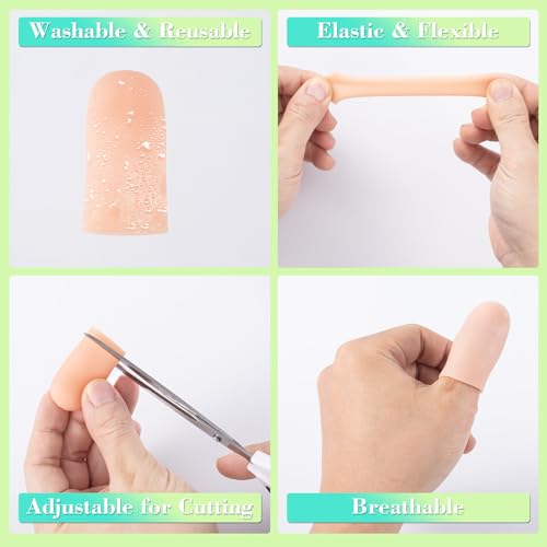 PAGOW 10pcs Gel Finger Cots/Covers, Silicone Finger Protector Support, Finger Caps Finger Sleeves Thumb Protector for Finger Cracking Trigger Finger Arthritis Pain Relief (Beige, Short) - Thumbnail 4