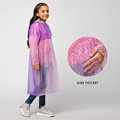 Image of THE CLOWNFISH Polyester Drench Dew Series Unisex Kids Waterproof Single Layer Pvc Standard Length Longcoat /Raincoat With Adjustable Hood.