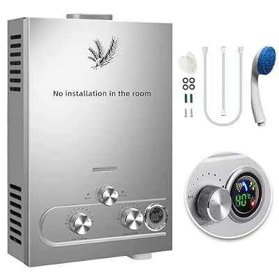 Propane Water Heater Tankless, 6L 1.6 GPM Outdoor Propane Water Heater, Portable Camping Instant Hot Water Heaters with Digital Display, Multi-Protection for Camping RV Boat Cabins