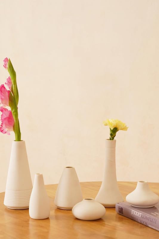 Image of PUREZENTO White Japanese Ikebana Vase - Set of 6 | Unique Geometric Shapes Vase for Decor Centerpiece & Showpiece | Decorative Vases for Home, Living Room, Office & Tabletop Decorations