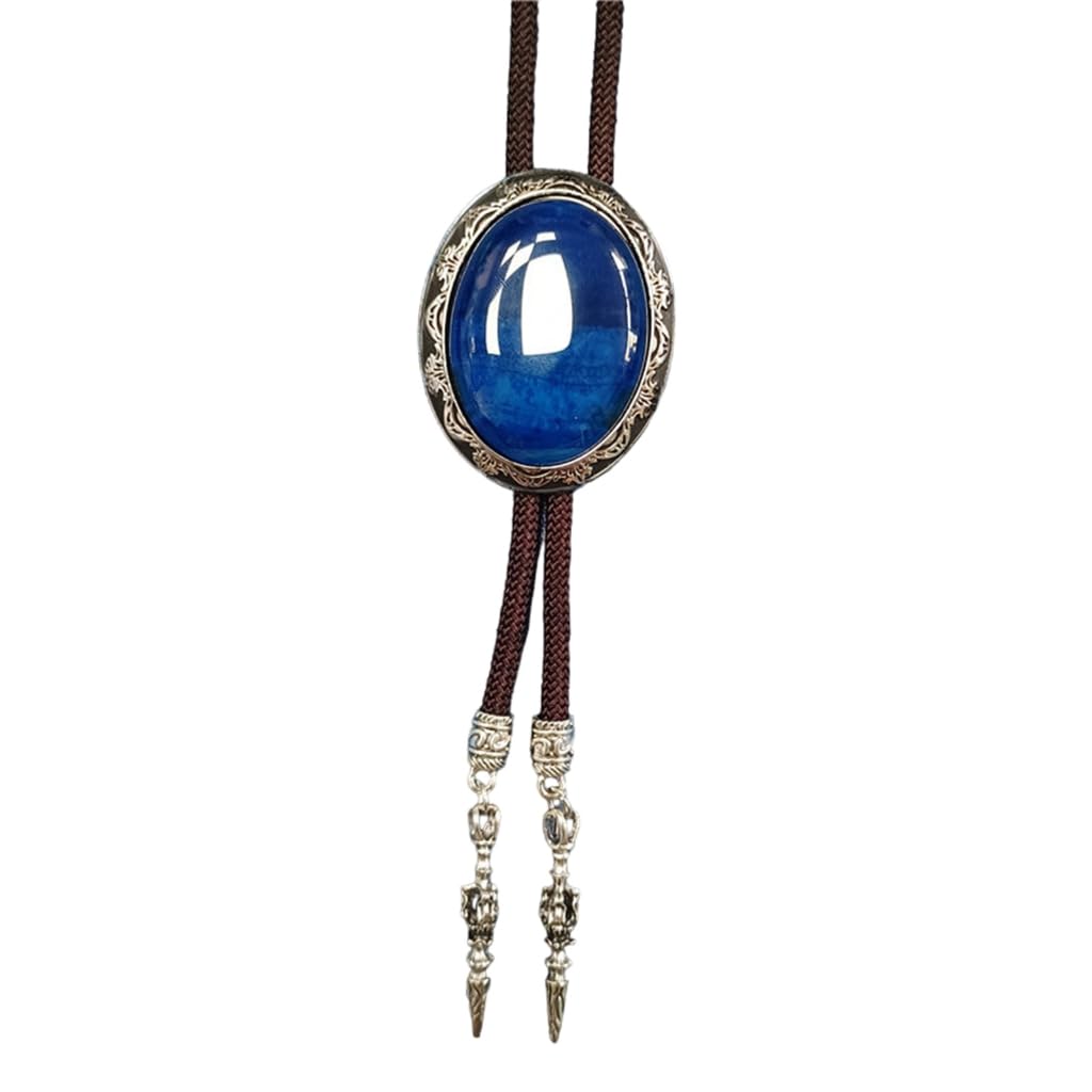 Halsketten. Western Cow Rodeos Necktie Adjustable Cord with Oval Stone Pendant, Blue 26, One Size