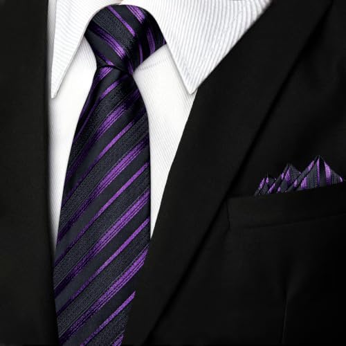 Image of DiBanGu Mens Silk Tie Formal Striped Necktie and Pocket Square